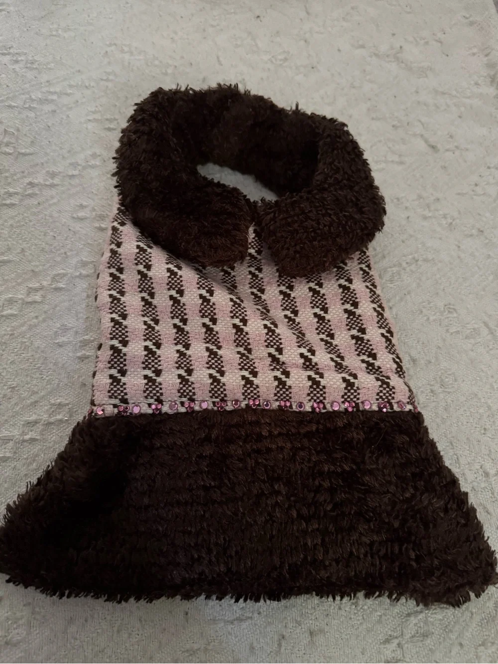 Pink & Brown Checker Knit Dog Dress - Small